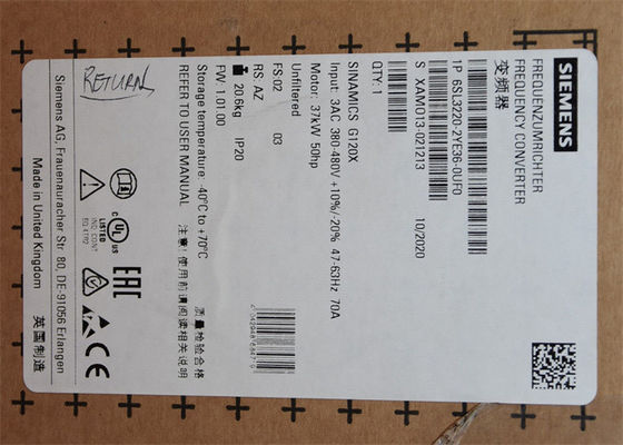 6SL3220-2YE36-0UF0 Siemens 380-480 Β SINAMICS G120X εκτίμησε τη δύναμη: 37 KW στη δεκαετία του '60 110%