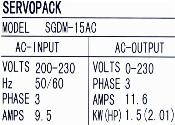 Ηλεκτρικό σερβο Drive 1.5KW sgdm-15AC ServoPack Yaskawa φάση 200 - 230 β-εναλλασσόμενο ρεύμα: 3