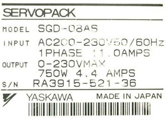 Βιομηχανικό σερβο πακέτο εισαγωγής 1phase 11.0AMPS Drive sgde-08AS Yaskawa ηλεκτρικό σερβο