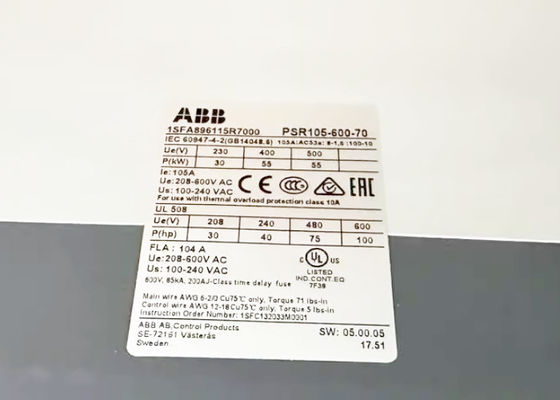 PSR105-600-70 1SFA896115R7000 PSR Softstarter 105A 208-600VAC Νέο