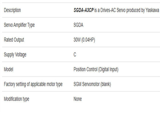 SGDA-A3CP Servo Drives Yaskawa 0.03kw Δύναμη ολοκαίνουργια πρωτότυπη