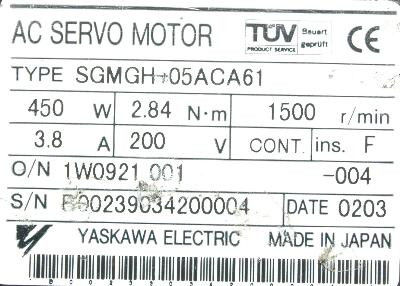Για την Yaskawa SGMGH-05ACA61 ολοκαίνουργιο βιομηχανικό κινητήρα