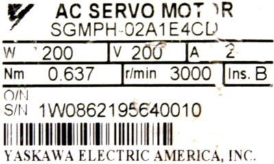 Βιομηχανικός κινητήρας 200W Yaskawa SGMPH-02A1E4CD