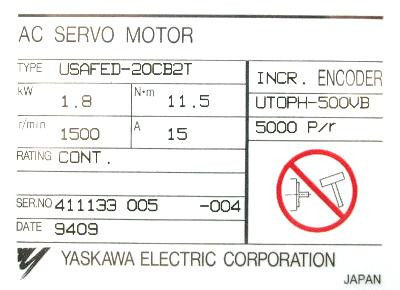 2KW Βιομηχανικός κινητήρας Υπηρεσίας Yaskawa USAFED-20CB2T ολοκαίνουργιο σε κουτί