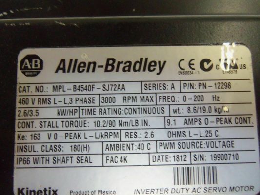 Αλεν-Μπράντλεϊ MPL-B4540F-SJ2AA MPL σειρά MPL 480V AC περιστρεφόμενος ελεγκτικός κινητήρας