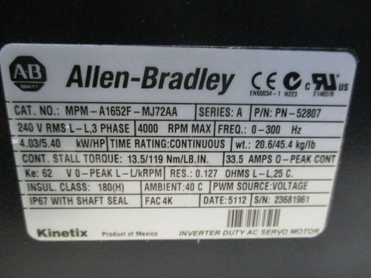 Αλεν-Μπράντλεϊ MPM-A1652F-MJ72AA MPM-Series MPM 240V AC περιστρεφόμενος ελεγκτικός κινητήρας