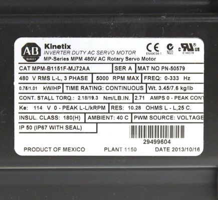 Αλεν-Μπράντλεϊ MPM-B1151F-MJ72AA MPM-Series MPM 480V AC περιστρεφόμενος ελεγκτικός κινητήρας
