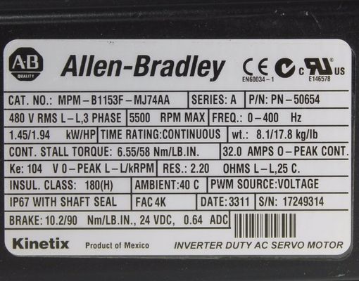 ΑΛΛΕΝ-ΒΡΑΔΛΕΙ Α20Β-0007-0361 MP-Series MPM 480V AC περιστρεφόμενος ελεγκτικός κινητήρας