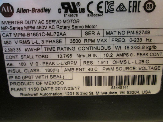 Αλεν-Μπράντλεϊ MPM-B1651C-MJ72AA MPM-Series MPM 480V AC περιστρεφόμενος βοηθητικός κινητήρας