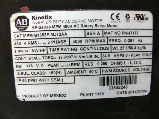 Αλεν-Μπράντλεϊ MPM-B1653F-MJ72AA MPM-Series MPM 480V AC περιστρεφόμενος κινητήρας