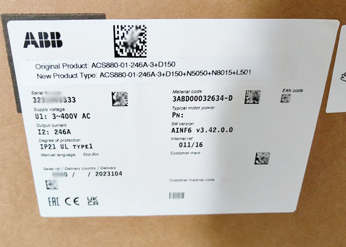 ACS880-01-246A-3+D150+L501+N5050 Drive 132KW εναλλασσόμενου ρεύματος χαμηλής τάσης αναστροφέων ACS880 συχνότητας