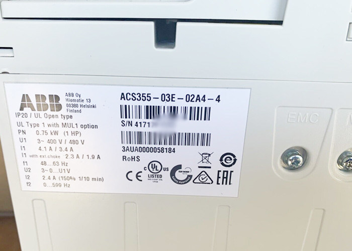 Acs355-03e-02a4-4 Drive 3AUA0000058184 0.75kW 2.4A εναλλασσόμενου ρεύματος χαμηλής τάσης