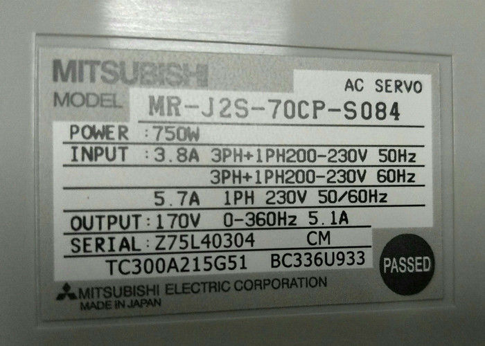 Mitsubishi Industrial Drive MR-J2S-70CP-S084 AC Υπηρετικός ενισχυτής 750W Εισαγωγή 3.8A 200-230V