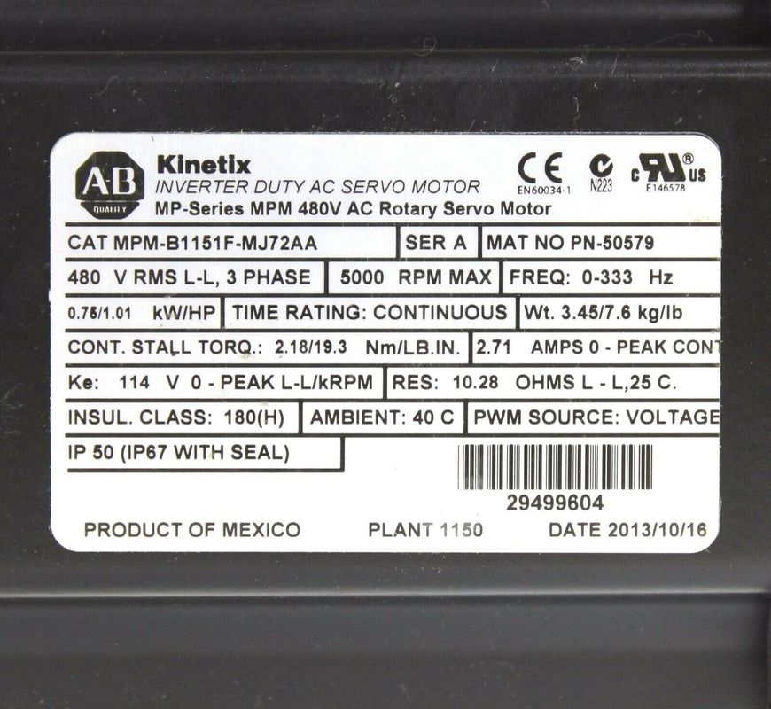 Αλεν-Μπράντλεϊ MPM-B1151F-MJ72AA MPM-Series MPM 480V AC περιστρεφόμενος ελεγκτικός κινητήρας