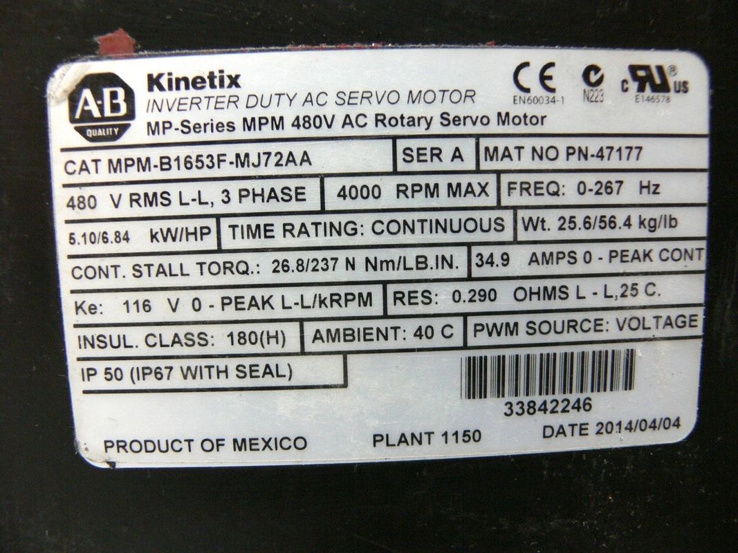 Αλεν-Μπράντλεϊ MPM-B1653F-MJ72AA MPM-Series MPM 480V AC περιστρεφόμενος κινητήρας